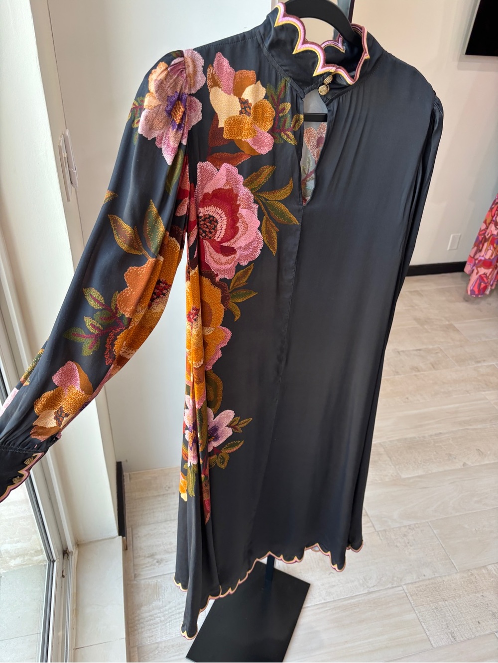 Farm Rio: Black Chenille Flowers Midi Dress - Picture 6 of 9